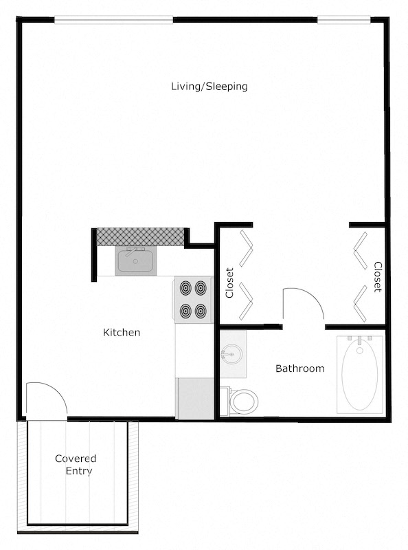 Floor plan for studio, 1 bath, 410 sqft